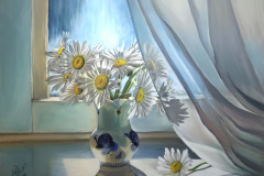 Daisies on the window. Soft pastel on paper, 30x40 cm. 2016