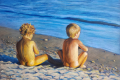 Kids on the beach. Soft pastel on paper, 30x40 cm. 2014